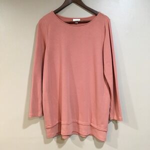 J. Jill Pima Cotton Tunic Top Sweatshirt Women L Coral Pink Coastal Lounge Basic
